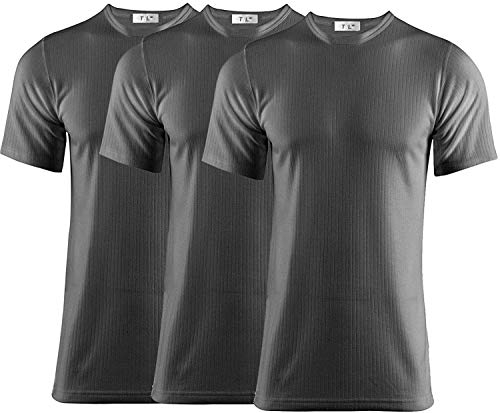 Thread Linens 3 Pack Men's Thermals T-Shirt, Body Warmer Base Layer Thermal Underwear for Men Size S-XXL (Charcoal, XL)