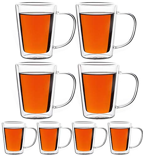 Monzana Bicchieri da Tè 8 Pezzi in Vetro Borosilicato Termico con Manico Doppia Parete Tazze da Te