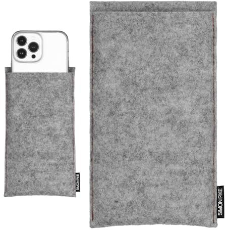 SimonPike Handyhülle passend für Apple iPhone 16 Pro Max | 15 Pro Max | 14 Pro Max | 13 Pro Max (Gr. S) | Boston grau Kontrastnaht rot Filztasche aus Wollfilz Handy/Smartphone Tasche