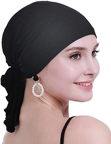 osvyo Bambus Chemo Kopftuch für Frauen mit Haarausfall - Krebspatienten Kopfbedeckung Turban in Versiegelter Verpackung SCHWARZ