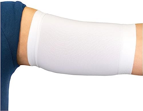 Linphelle Copri Picc in Microfibra - Fascia Copri Picc Braccio in Tessuto Traspirante e di Design, Manicotto Braccio Ideale per PICC, Glucometro, Tatuaggio o Ferite, Bianco, Taglia 2