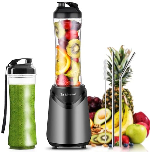 La Reveuse Personal Size 300 Watt Smoothie Blender with 2 x 18 oz BPA Free Bottles, Gray