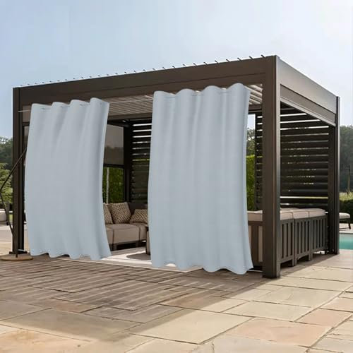 Clothink Outdoor Vorhänge Wasserfest Sonnenschutz Winddicht Rostfrei mit kleinen Ösen Oben unten für Terrasse Garten Balkon Familienhaushalte einfache farbecht haltbar(132x275cm, 1 Stück, Grau-Weiß)