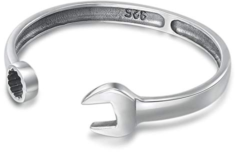 LIUYUYOUGO Damen Charm-Armband,925 Silber Armreif Vintage Kreative Schraubenschlüssel Schraube Einzigartige Manschette Armreif Einstellbare Offene Hip Hop Gothic Amulett Armband Für Männer Frauen