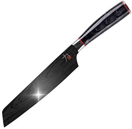 MasterPro Tetsu | Cuchillo de Cocina Japonés Nakiri de 20 cm | Perfecto para Cortar Todo Tipo de Verduras | Cocina Profesional | Reforzado, Equilibrado y con Revestimiento de Titanio
