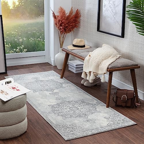 Livabliss Lola Kuta Vintage Runner, Hallway, Boho – 80x220 cm, Grey & Ivory
