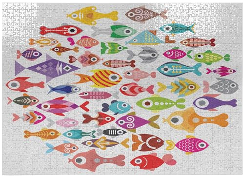 ABAKUHAUS Fisch Puzzle, Bunte Aquarium Fische, Heirloom-Qualität lustige Aktivität für die Familie langlebiger Karton, 1000 Stücke, Mehrfarbig