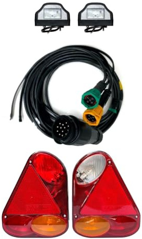 MelTruck Kit Fanali Posteriori LED Rimorchio 13 Poli Luce Targa E9 Baionetta Roulotte Camion 12V 24V Stop Freccia Nebbia Retromarcia Cavo Incluso Completo