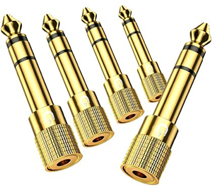 Magnet – Lot de 5 adaptateurs Jack 6,35 mm vers 3,5 mm – Qualité Hi-FI plaqué Or – pour connecter Vos Casques sur Piano, ampli, Guitare ou Table de mixage