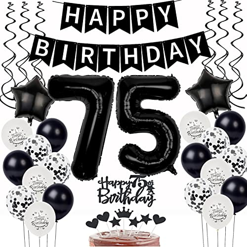 Schwarz Weiß Luftballons 75. Geburtstag Dekoration,Geburtstagsdeko 75 Jahre mann frauen Tortendeko 75 Geburtstag mann Ballons 75. Happy Birthday 75 Jahre männer deko 75
