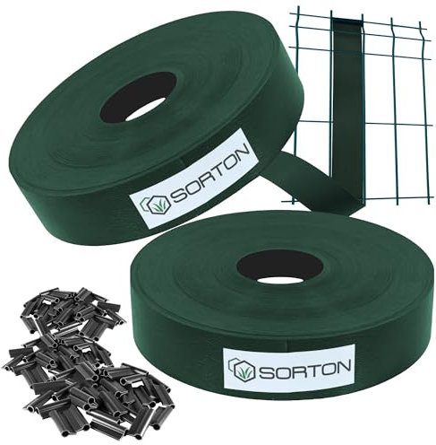 Sorton® Kit de Lamelles Occultation, Brise Vue Grillage Rigide pour Occultant Cloture, Bande Brise Vue Brise Vue PVC, Lamelle Occultante Grillage Rigide, Bande Occultante 46MM x 140M+200Clips-RAL6005