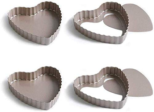 YZJSSL 4 Inch Quiche Pie Mini Cake Tins Set of 4 Fluted Flan/Tart Pans with Removable Bottom, Heart Shaped, Non- Stick Coating,4pcs