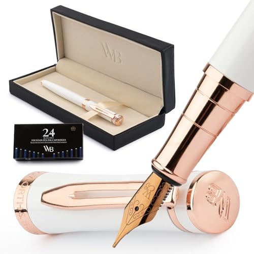 Wordsworth & Black Füllfederhalter-Set, mittlere 18-Karat-Goldfeder, inklusive 24 Tintenpatronen, Kolbenkonverter und Geschenkbox, goldfarben, Kalligraphie, Rosé-Weiß-Gold