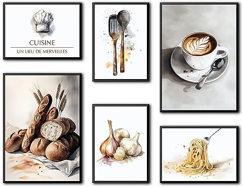 MJ-Graphics - Poster Set Delicious Coffee & Bread für Küche & Esszimmer6 Wandbilder in 2 Din A3 & 4 Din A4 Wanddeko ohne Bilderrahmen Vater von Posterset Portrait Tiere