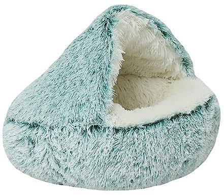 Freyamy Hundebett Katzenbett Rund Halb Geschlossener mit Kapuze Kleine Hunde und Katzen Haustierbett Waschbar rutschfest Hundebetten Lang Plüsch Verdicktes Warmes Hundekorb Farbverlauf Grün Ø60CM