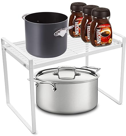 Spesh Kitchen Cupboard Shelf Organiser 33x21x23.5cm Countertop Storage Shelf Insert Tabletop Metal Spice Rack for Kitchen Bedroom Bathroom(White)