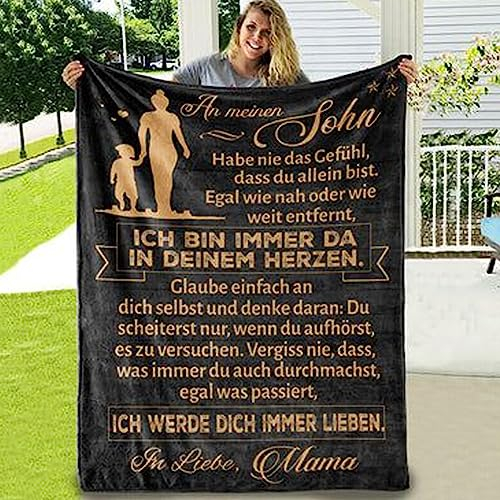 AEPOYU Kuscheldecke Flauschige Personalisierte Super Weiche Decke für Sohn, Mutter Sohn Decke Flanell Decke mit Spruch Deutsch, Positiv Ermutigen Wohndecke für Tv-Decken Geschenk (150x200cm)