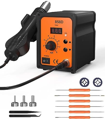 FAOKZE Station de soudage à air chaud 700W,858D Soudure a Air Chaud, Hot-Air Soldering Rework Station LED Digital affichage 100~480°C,Station reprise air chaud avec 3 buse pour BGA,SOIC,CHIP,QFP,PLCC