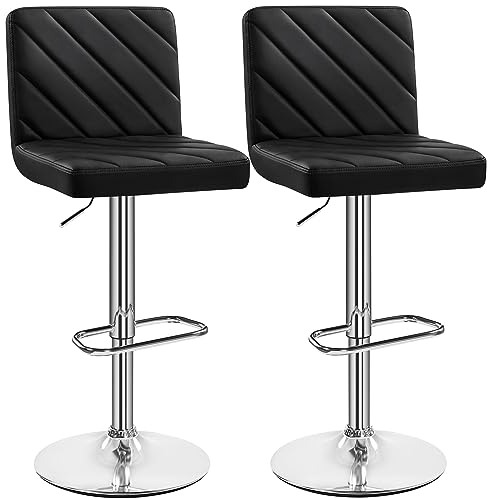 Yaheetech Barhocker 2er Set Kunstleder Höhenverstellbarer Barstuhl mit Fußstütze Drehhocker Küchenhocker, Thekenhocker bis 136 kg Belastbar für Küche/Esszimmer/Bar/Salon, Schwarz