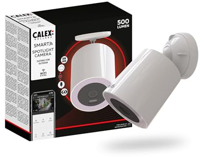 CALEX Caméra Extérieure Connectée avec Projecteur, 2K, Vision Nocturne, Détection de Mouvement, Projecteur 500lm, WiFi, Contrôle à Distance