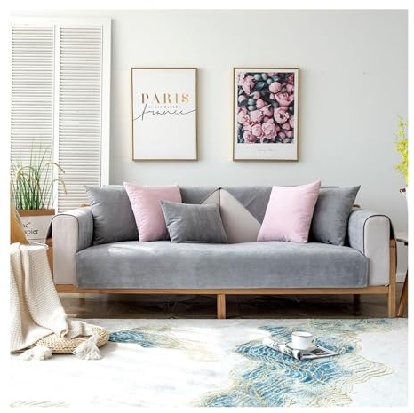 Tauzveok Chenille Sofabezug, 3 2 1 4 Sitzer Sofaschoner rutschfest, Sofadecken Für Sitzfläche, Für L Form, U Form, Ecksofa Sofahusse,Grau,70 * 180cm