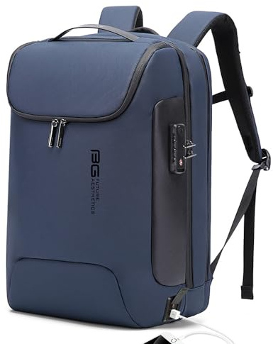 BANGE Anti-Diebstahl-Rucksack mit USB-Ladeanschluss, leichter Business-Rucksack für Damen und Herren, Blau, Three Pockets, Laptop