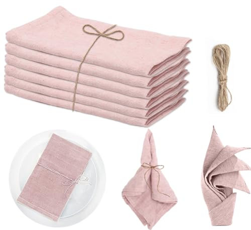 Gohytal Stoffservietten,Leinenservietten Wiederverwendbare, 6er Set Nachhaltige Leinen Servietten Stoff,Abwaschbare Servietten Tischdekoration für Küche Geburtstag Party Cafe Restaurant (Sakura Rosa)