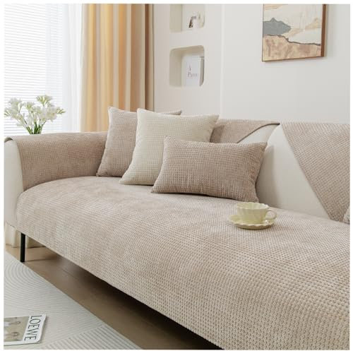 NUODWELL Weicher Chenille-Sofabezug für 1/2/3/4 Sitzer, universelle rutschfeste L-Form, Couchbezug, dicker Sofaschoner, gesteppte Eckenschonbezüge, waschbar für Wohnzimmer (Kaffee-B, 70 x 180 cm)