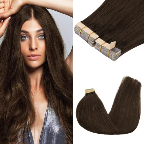 GOO GOO Tape in Hair Extensions Human Hair, 24inch 100g 40pcs, #4 Brown | Remy Hair, Full & Thick Volume, Full Head Coverage, Tangle-free, Long-lasting, Seamless Blend, for Fine Hair, Daily Wear