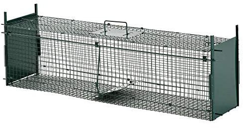 PawHut Two-Door Animal Trap Cage for Small Animals, Outdoor and Indoor Live Trap for Rat, Mice, 100 x 25 x 28cm - Dark Green