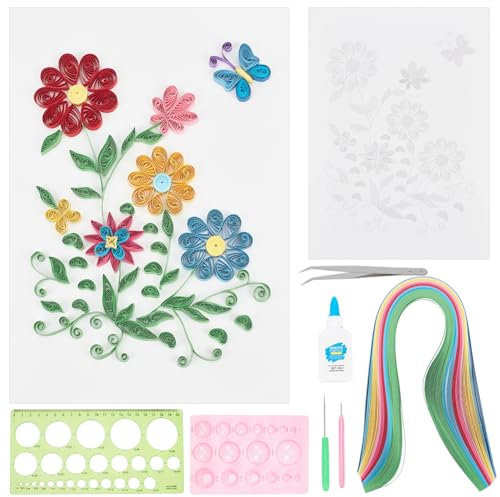 WEBEEDY Papier-Quilling-Set, Blumen-Papier-Quilling-Set DIY-Handwerk Quilling-Papier Filigranes Mal-Set Mit Quilling-Werkzeugen Handgefertigt Für Zuhause, Zimmer, Wandkunst, Dekor, Kreatives Geschenk