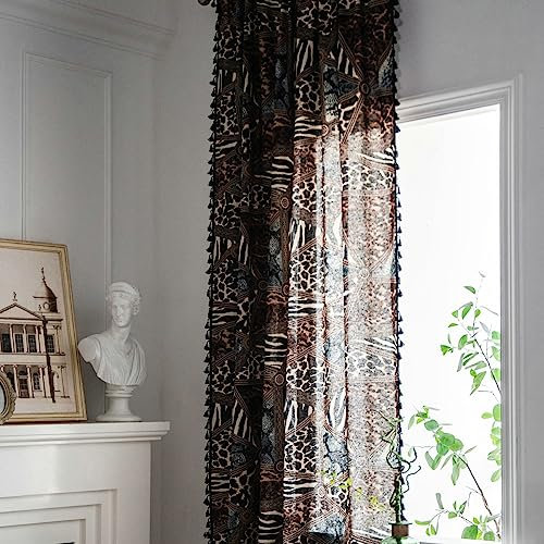 Epinki Vorhänge Kinderzimmer Rod Pocket 150x300cm(BxH), Böhmischer Stil Leopard Muster Braun Schwarz Verdunkelungsvorhang Kinderzimmer aus Baumwolle Leinen, Dekoschal für Schlafzimmer
