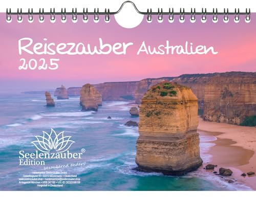 Reisezauber Australien DIN A5 Wandkalender für 2025 Australien Urlaub - Set-Inhalt: 1x Kalender 1x Weihnachtsanhänger 1x Grußanhänger (gesamt 3 Teile)