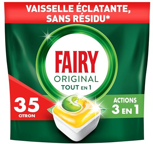 Fairy Original Tablettes Lave-vaisselle Tout En 1, Citron, 35 Capsules, Efficaces Même Sur La Graisse Incrustée