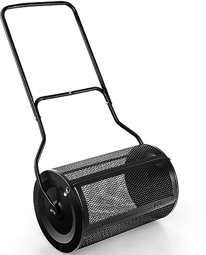 RELAX4LIFE Rasenstreuer 60x41cm, Gartenstreuer 75L, Torfmoosstreuer mit U-Griff Metallnetzkorb, Kompoststreuer für Kompost Torfmoos Oberboden, Samenstreuer für Garten Rasen (Schwarz, 80L-68x39x124)