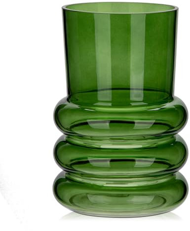 Jarrones de cristal de flores modernos, 18 cm de alto, jarrón de mesa de cristal, verde decorativo, jarrón decorativo para flores, jarrón de cristal cilíndrico, irregular, para decoración de mesa,