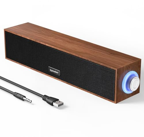 Uakinat Computer Speakers,Wooden Multimedia Digital Speaker,USB Powered 3.5mm AUX PC Speakers,Surround Sound Portable Computer Sound Bar Speaker for Desktop Laptop (Brown)