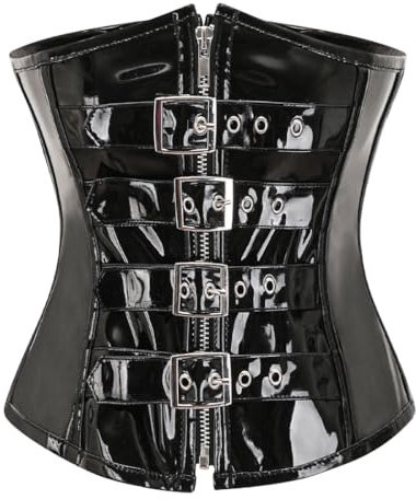 Kelvry Sexy Basque Gothique PVC Corset Minceur Lingerie pour Femme Ventre Plat Noir