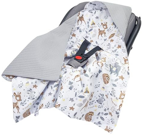 Medi Partners Einschlagdecke Baby Babyschale 100% Baumwolle für Sommer 85x85cm Kinderwagen Kuscheldecke universal Baby Decke Einschlagdecken Babydecke Buggy Autositz (REH mit Grauer Waffel)
