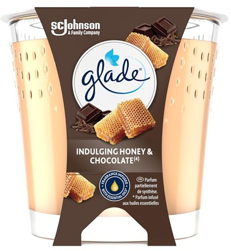 Glade Vegane Duftkerze mit ätherischen Ölen – neue Formel ohne Palmöl – Indulging Honey & Chocolate – 6 Kerzen