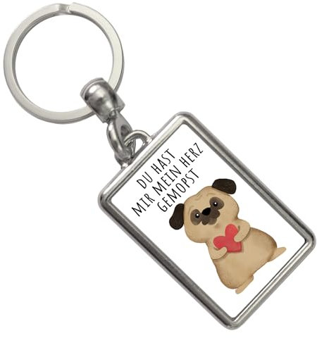Mops mit Herz Schlüsselanhänger mit Spruch Du hast mir mein Herz gemopst Perfekt für Hundemenschen Liebe und Umarmung Ideal für Verliebte am Valentinstag