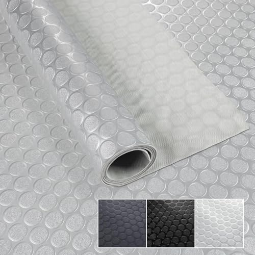 PVC Bodenbelag Meterware 1,5mm Antirutschmatte Bodenmatte geruchslos Noppenmatte Riffelblechmatte Tränenblech Karo Dionis rutschfest Noppen Silber 260x100cm
