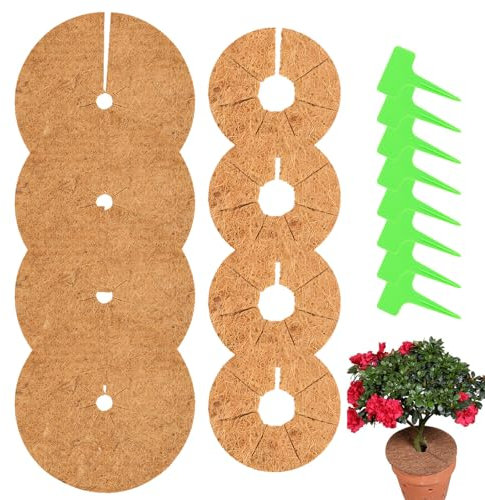 Votgutvo 8 Stück Kokosmatte Pflanzen,4 Stück 20cm + 4 Stück 30cm Kokosmatten für den Winterschutz von Pflanzen,Blumentopf Abdeckung für Pflanzgefäße Kommt mit Acht Pflanzenetiketten