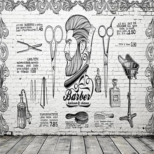 YYZOVBNN Papier peint de fond en brique grise pour salon de coiffure, tendance rétro, décoration industrielle, papier peint mural pour salon de coiffure, affiche d'art mural