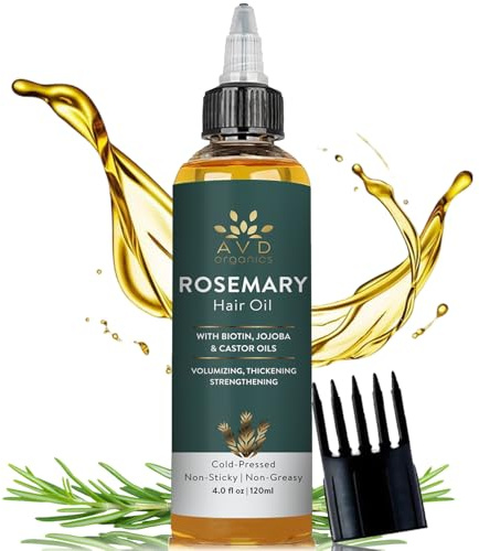 AVD Organics Rosemary Oil for Hair Infused With Biotin | Hair Strengthening Nourishing and Volumizing | Infused with Jojoba & Castor Oil | Non-GMO 120 Ml