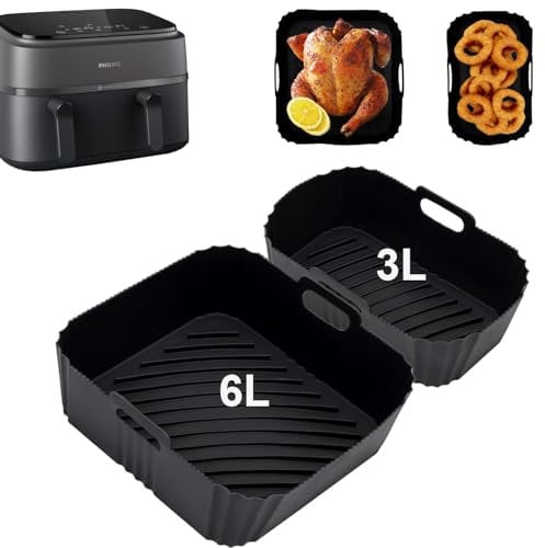 Moule Air Fryer pour Philips Dual Basket Airfryer Série 3000 NA350/00, Plat Silicone Air Fryer pour Philips Airfryer 9 Litres, Moule Silicone Air Fryer Réutilisable Plat pour Philips 6/3L (Type 2)