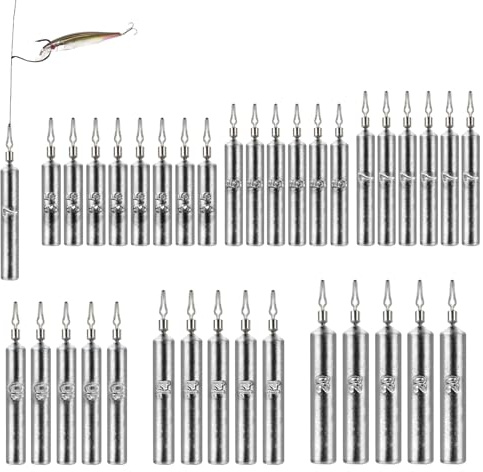 SUPAWAY 35 stycken fiskevikter, cylinder fiskeblyset, 6 storlekar sänker 3,5 till 20 g, drop shot rigg fiske vikter kit för saltvatten sötvatten (hänge i rostfritt stål)