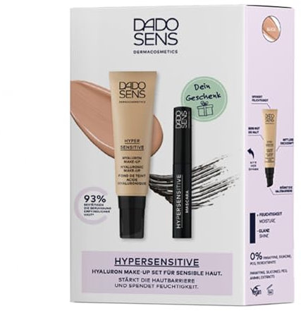 DADO SENS HYPERSENSITIVE HYALURON MAKE-UP SET – Hyaluron Make-Up Beige (30 ml) & Mascara Black (10 ml), Limited Edition, Spendet Feuchtigkeit, Kaschiert Rötungen, Stärkt die Hautbarriere