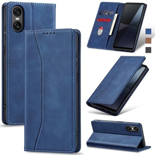 Jasonyu Case for Sony Xperia 10 VI Leather Wallet Flip Cover with Card Holder,Kickstand, Magnetic Closure,TPU Shockproof Phone Case,Blue