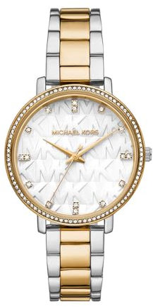 Michael Kors Mujer Reloj Pyper, Movimiento de Cuarzo de Tres manecillas con Correa de Acero Inoxidable o aleación, 38 mm, Plata y Tono Dorado